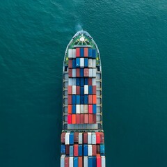 Aerial top view of cargo maritime ship
