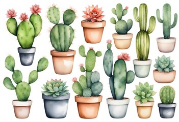 Cactus Watercolor Illustration.Succulent and Cacti Prints Elements
