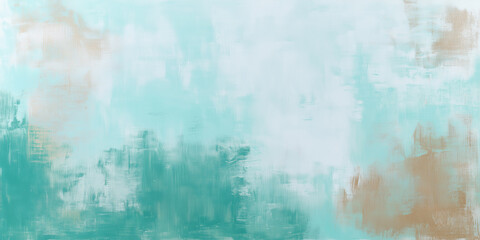 Obraz premium Artistic background with aquamarine, beige, and white paint strokes on white canvas copy space
