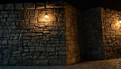 Stone wall in Krakow during the evening.