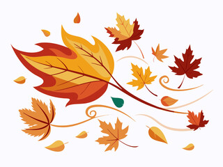 set of autumn leaves in the wind on white background vector illustration 