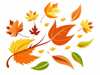 set of autumn leaves in the wind on white background vector illustration 