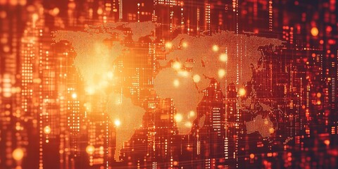 Fototapeta premium A digital rendering of the world map made of glowing dots and lines, representing global interconnectedness and the flow of information