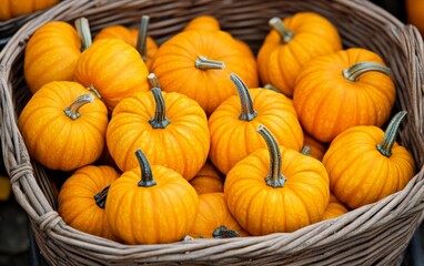 Obraz premium A basket of small pumpkins arranged together, ready for decoration or cooking