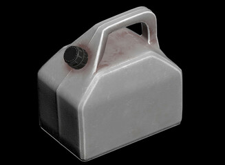 White plastic gas canister isolated 3d render illustration in ortogonal view