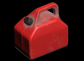 Red plastic gas canister isolated 3d render illustration in ortogonal view