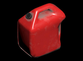 Red plastic gas canister isolated 3d render illustration in ortogonal view