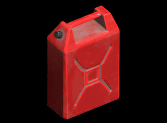 Red plastic gas canister isolated 3d render illustration in ortogonal view