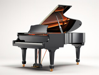 Excellent 3D rendered creatively designed piano, ad mockup, isolated on a white and gray background.