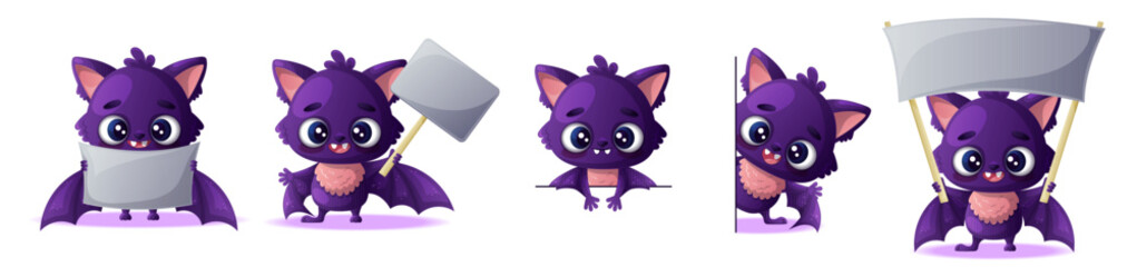 Cute Bat Character Engaged in Different Activity Vector Set