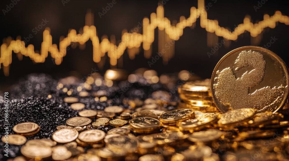 Aufkleber a conceptual image of gold price trends with a graph overlaid on a background of gold bullion and co