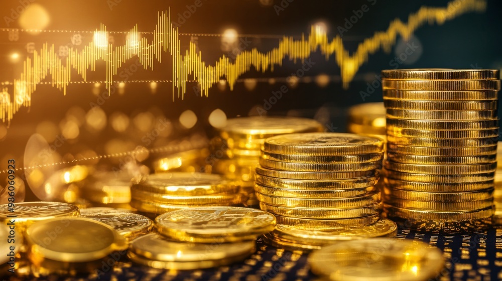 Aufkleber a conceptual image of gold price trends with a graph overlaid on a background of gold bullion and co