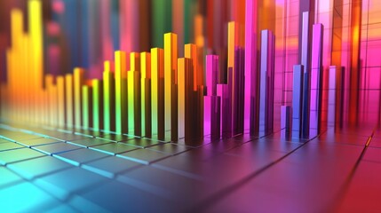 Fototapeta premium Colorful abstract background of geometric shapes, bars, and a grid pattern.