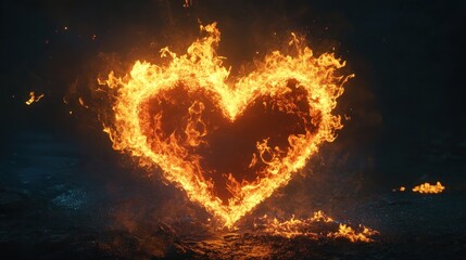 A fiery heart shape created from flames, symbolizing passion and love.