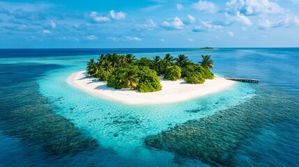 Aerial View of Tropical Island with White Sandy Beaches and Clear Blue Water, AI generated illustration