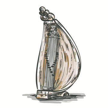 Sasando NTT Indonesia traditional music vector sketch outline