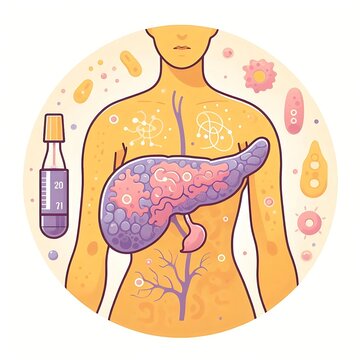 Diabetes, flat illustration of human organs and systems, diseases, graphics for medical, hospitals, treatment posters, banners, flyers