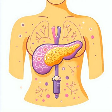 Diabetes, Pancreas (Insulin Production), flat illustration of human organs and systems, diseases, graphics for medical, hospitals, treatment posters, banners, flyers