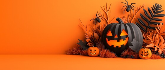 Halloween Pumpkin Display with Orange Background