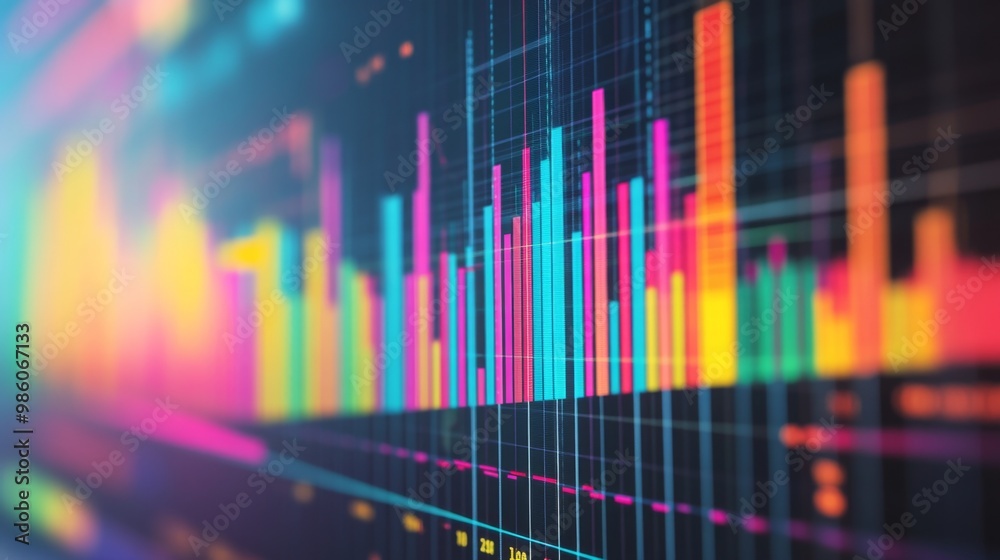 Leinwandbilder A detailed financial bar chart on a computer screen, displaying various data points and trends with vibrant colors and a modern, clean design.