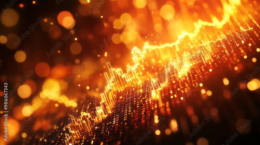 Poster a detailed line graph showing the fluctuations in gold prices over time, with a background of financ