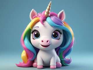 Fototapeta premium Magic fairy tale character unicorn 3d illustration for girls. Magic fairy tale unicorn print for clothes, stationery, books, goods