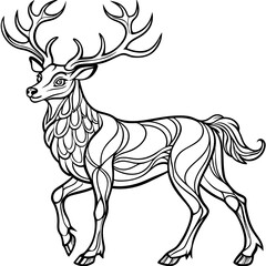 Graceful Deer with Flowing Antlers Elegant Line Art Vector