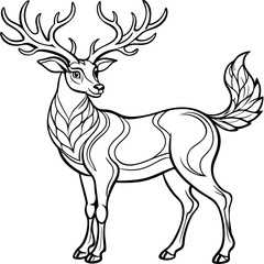 Graceful Deer with Flowing Antlers Elegant Line Art Vector