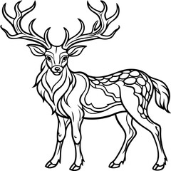 Graceful Deer with Flowing Antlers Elegant Line Art Vector