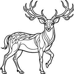 Graceful Deer with Flowing Antlers Elegant Line Art Vector