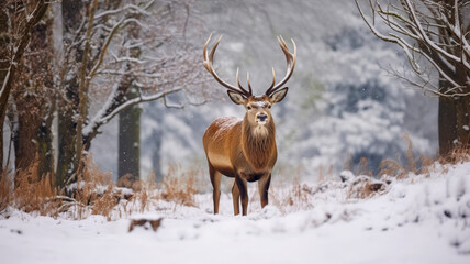Red deer stag winter