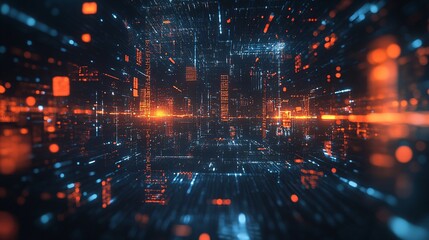 Obraz premium Futuristic Holographic Projections of Neural Networks Data in Dark Background