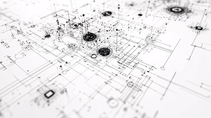 Detailed Technical Drawing of Information System with Neural Networks Annotations on White Background