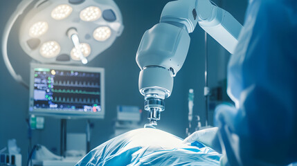 A robotic arm assisting in surgery alongside a doctor provides precision and technology for modern medical procedures