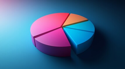Obraz premium A dynamic 3D pie chart in gradient colors with each segment popping out slightly, symbolizing business divisions and their respective shares.