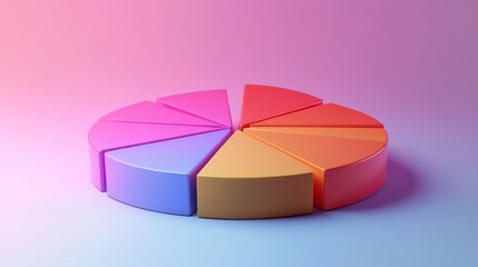 Obraz premium A dynamic 3D pie chart in gradient colors with each segment popping out slightly, symbolizing business divisions and their respective shares.