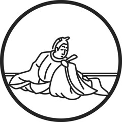 線画円形シンプル百人一首　凡河内躬恒