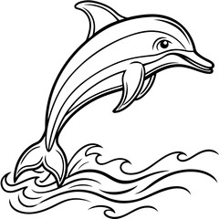 Graceful Dolphin in Fluid Line Art, Leaping from Water