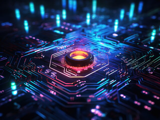 Fototapeta premium Superb close up of computer processor chip, modern futuristic technology background,