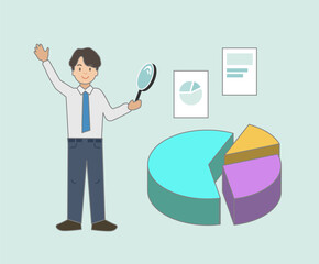 Financial Services, Business Strategy, Chart Analysis, Investment and Wealth Management concept line illustration.