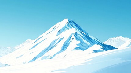 Snowy Mountain Landscape with a Clear Blue Sky. AI generated illustration