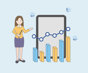 Financial Services, Business Strategy, Chart Analysis, Investment and Wealth Management concept line illustration.