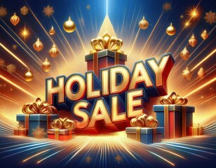Holiday Sales excitement with radiant lights, golden ornaments, wrapped gifts, Black Friday, bargains and colossal discounts. Perfect for Christmas Discount festive shopping and savings.