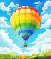 Fototapeta premium Colorful Hot Air Balloon Flying in the Sky with Clouds