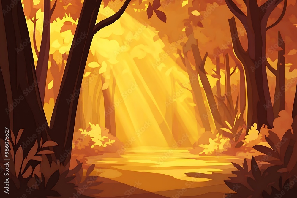 Poster golden light in autumn forest