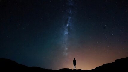 Fototapeta premium A starry night sky with a silhouette of a person gazin
