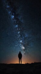 Fototapeta premium A starry night sky with a silhouette of a person gazin