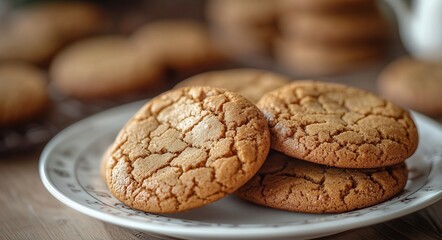 Delicious golden brown cookies arranged on a plate, perfect for a treat or dessert. Ideal for baking and culinary inspirations.
