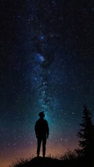 Fototapeta premium A starry night sky with a silhouette of a person gazin