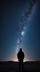 Fototapeta premium A starry night sky with a silhouette of a person gazin